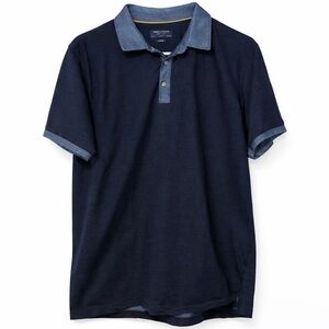 Denim & Flower by Ricky Singh Navy Blue Polo Shirt Men’s Chambray Trim XL